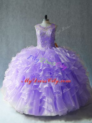 Beautiful Organza Sleeveless Floor Length Sweet 16 Dresses and Beading and Ruffles