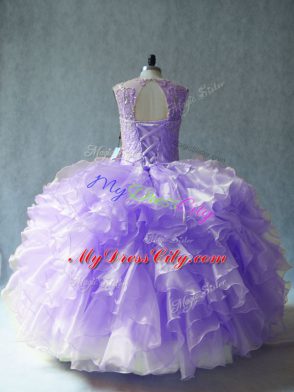 Beautiful Organza Sleeveless Floor Length Sweet 16 Dresses and Beading and Ruffles