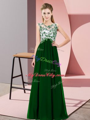 Scoop Sleeveless Zipper Bridesmaid Dresses Dark Green Chiffon