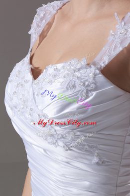 Lace Up Wedding Dress White for Wedding Party with Beading and Appliques Brush Train