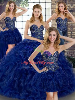Designer Sweetheart Sleeveless Lace Up Quinceanera Dresses Royal Blue Organza
