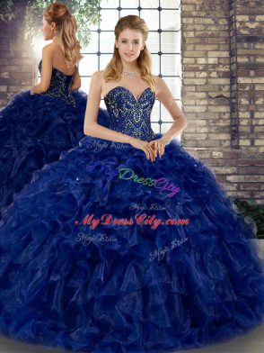 Designer Sweetheart Sleeveless Lace Up Quinceanera Dresses Royal Blue Organza
