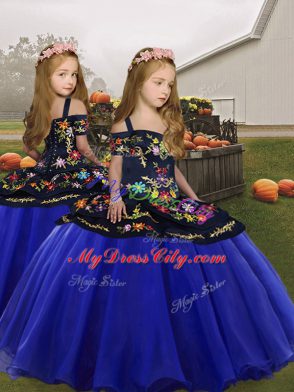 Fashion Royal Blue Ball Gowns Embroidery Sweet 16 Quinceanera Dress Lace Up Tulle Sleeveless Floor Length