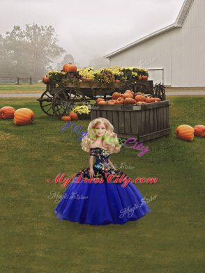 Fashion Royal Blue Ball Gowns Embroidery Sweet 16 Quinceanera Dress Lace Up Tulle Sleeveless Floor Length