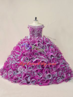 Fantastic Multi-color Sleeveless Brush Train Beading and Ruffles Quinceanera Dress