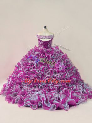 Fantastic Multi-color Sleeveless Brush Train Beading and Ruffles Quinceanera Dress