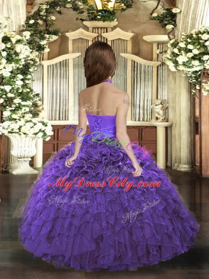 Sleeveless Lace Up Floor Length Ruffles Little Girl Pageant Dress