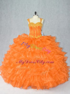 Low Price Orange Sleeveless Organza Lace Up Quinceanera Dress for Sweet 16 and Quinceanera