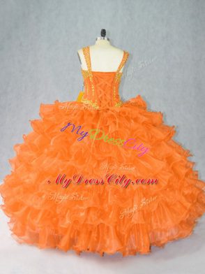 Low Price Orange Sleeveless Organza Lace Up Quinceanera Dress for Sweet 16 and Quinceanera