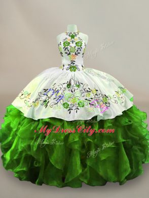 Ball Gowns 15th Birthday Dress Green Halter Top Organza Sleeveless Floor Length Lace Up