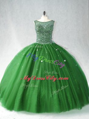 Dark Green 15 Quinceanera Dress Scoop Sleeveless Brush Train Zipper