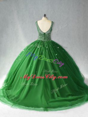 Dark Green 15 Quinceanera Dress Scoop Sleeveless Brush Train Zipper