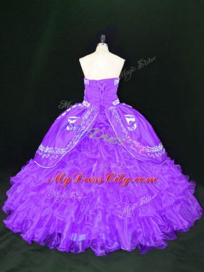 Best Selling Lavender Quince Ball Gowns Sweet 16 and Quinceanera with Embroidery and Ruffles Strapless Sleeveless Lace Up