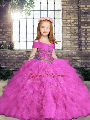 Sleeveless Beading and Ruffles Lace Up Girls Pageant Dresses