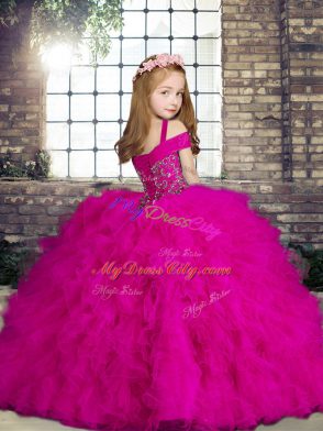 Sleeveless Beading and Ruffles Lace Up Girls Pageant Dresses