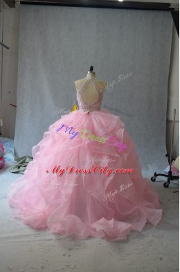 Backless 15 Quinceanera Dress Apple Green for Sweet 16 and Quinceanera with Beading and Ruffles