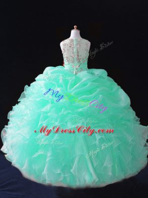 Excellent Beading and Ruffles and Pick Ups Pageant Dress Womens Apple Green Zipper Sleeveless Floor Length