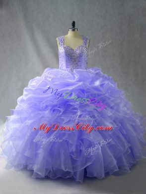 Glorious Lavender Sleeveless Organza Zipper 15 Quinceanera Dress for Sweet 16 and Quinceanera