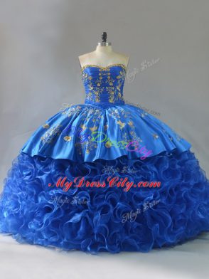 Sweetheart Sleeveless Fabric With Rolling Flowers Quinceanera Gown Embroidery and Ruffles Lace Up