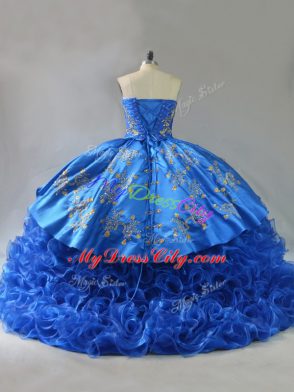 Sweetheart Sleeveless Fabric With Rolling Flowers Quinceanera Gown Embroidery and Ruffles Lace Up