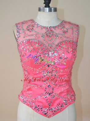 Flare Watermelon Red Lace Up Scoop Beading 15 Quinceanera Dress Tulle Sleeveless