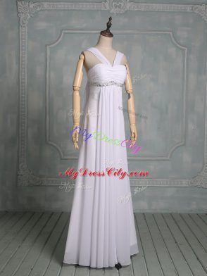 Amazing White Straps Zipper Beading Wedding Gowns Sleeveless