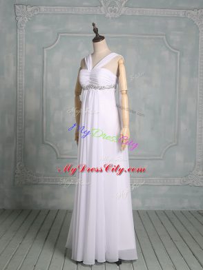Amazing White Straps Zipper Beading Wedding Gowns Sleeveless