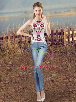 Halter Top Sleeveless Organza Sweet 16 Dress Embroidery and Ruffles Lace Up