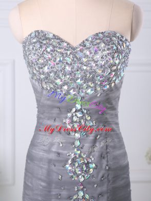 Perfect Grey Mermaid Beading and Ruching Celebrity Style Dress Zipper Tulle Sleeveless Floor Length