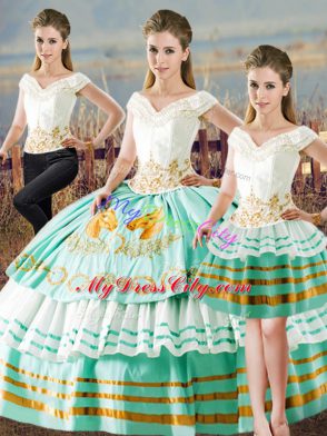 Apple Green Satin Lace Up Sweet 16 Dress Sleeveless Floor Length Embroidery and Ruffled Layers