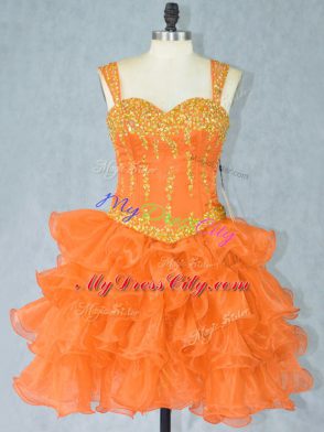 Orange Lace Up Prom Dress Beading and Ruffled Layers Sleeveless Mini Length