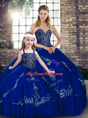 Floor Length Royal Blue Quinceanera Gowns Sweetheart Sleeveless Lace Up