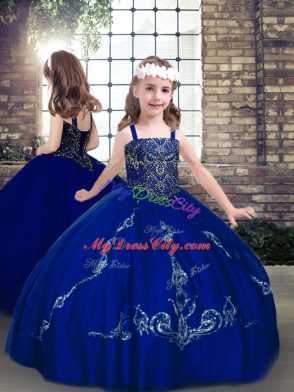 Floor Length Royal Blue Quinceanera Gowns Sweetheart Sleeveless Lace Up
