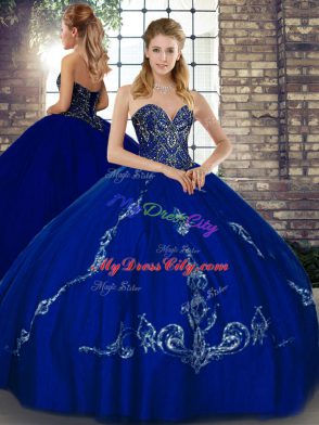 Floor Length Royal Blue Quinceanera Gowns Sweetheart Sleeveless Lace Up