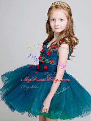 V-neck Sleeveless Organza Toddler Flower Girl Dress Lace and Appliques Zipper
