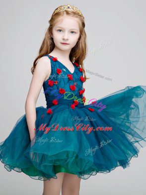 V-neck Sleeveless Organza Toddler Flower Girl Dress Lace and Appliques Zipper