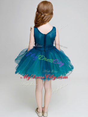 V-neck Sleeveless Organza Toddler Flower Girl Dress Lace and Appliques Zipper