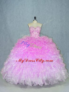 Beading and Ruffles Vestidos de Quinceanera Multi-color Lace Up Sleeveless Floor Length