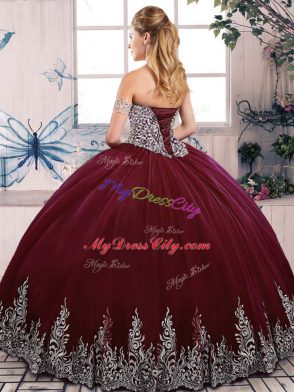 Sleeveless Tulle Floor Length Lace Up Vestidos de Quinceanera in Blue with Beading and Appliques