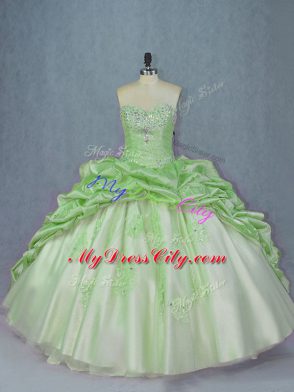 Sleeveless Beading and Appliques and Pick Ups Lace Up Ball Gown Prom Dress with Brush Train
