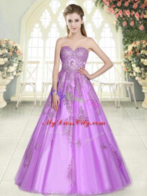Chic Tulle Sweetheart Sleeveless Lace Up Appliques in Lilac