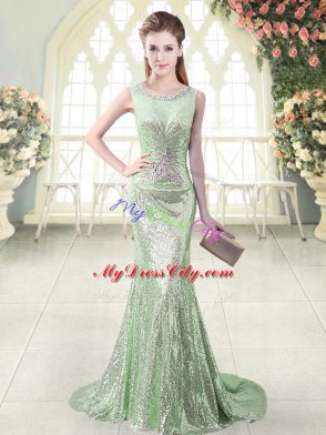 Apple Green Scoop Neckline Beading Evening Dress Sleeveless Zipper