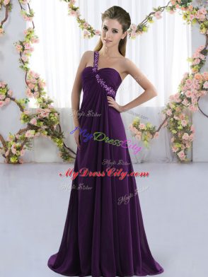Purple Empire Beading Wedding Party Dress Lace Up Chiffon Sleeveless