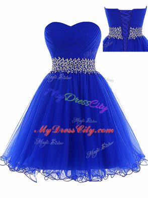 Flare Royal Blue Sleeveless Ruching Mini Length Prom Dresses
