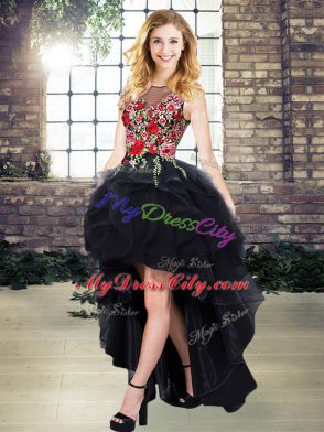 Most Popular High Low A-line Sleeveless Black Homecoming Dress Lace Up
