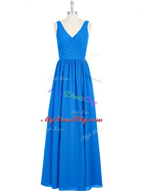 Fantastic Floor Length Zipper Prom Dress Royal Blue for Prom and Party and Military Ball with Ruching
