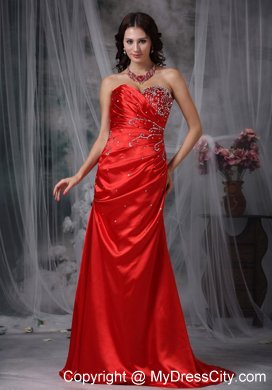 Red Sweetheart Brush Train Taffeta Beading Prom Dress