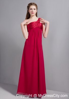 Customized Wine Red One Shoulder Floor-length Bridesmaid Gown