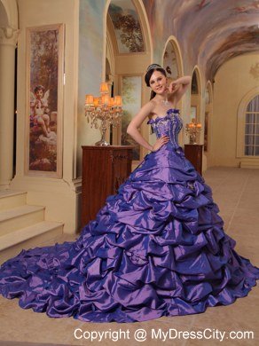 Ball Gown Court Train Flower Purple Quinceanera Gowns 2013