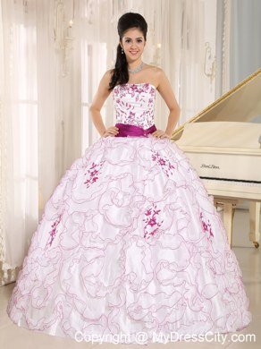 White Organza Ruffles Quinceanera Dress With Embroidery Decorate